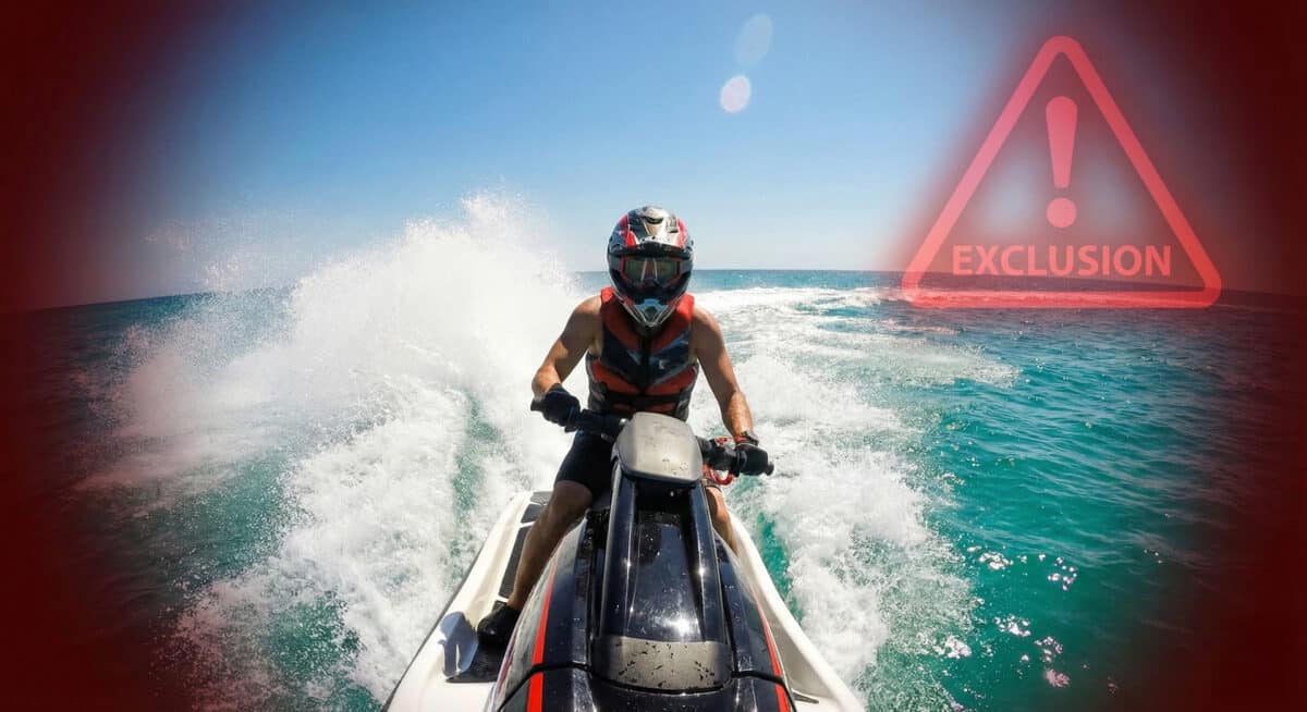 Personne faisant du jet-ski, une activité souvent exclue des assurances cartes bancaires