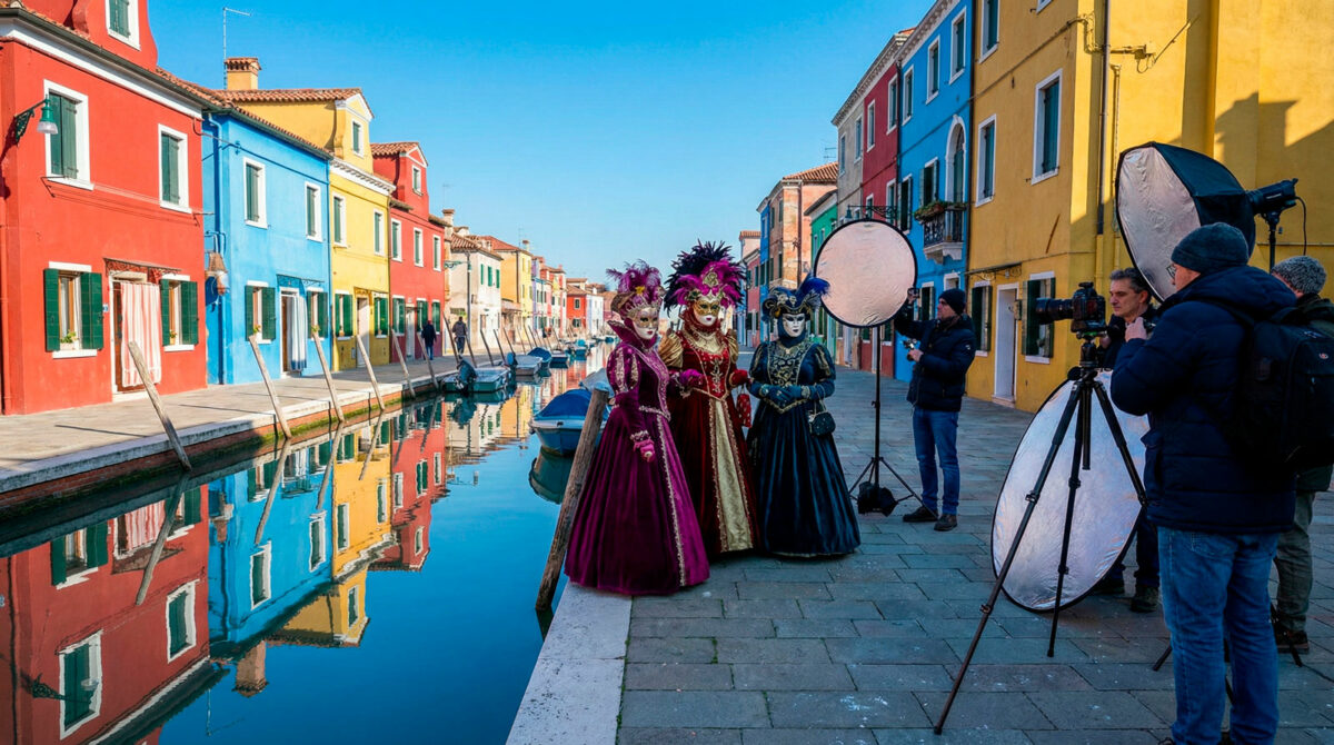 Venise Burano Carnaval 2026 : Maisons colorées de Burano en février.